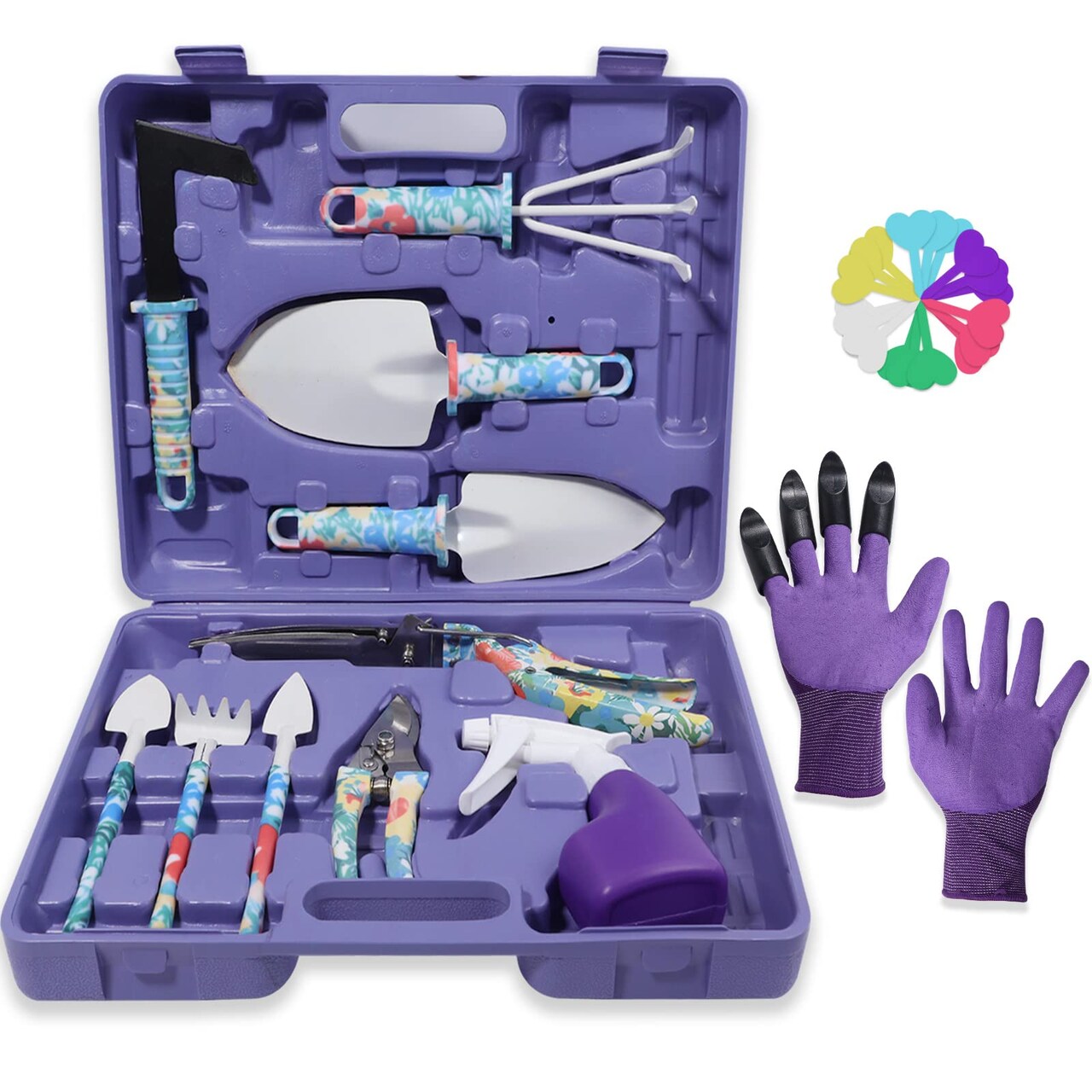 Garden Tool Set, Stainless Steel Heavy Duty Gardening Tools 30 PCS w/Floral Print, Trowel Rake Weeder Pruner Shears Sprayer Digging Claw Gloves, Ideal Gardening Set for Women